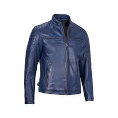 Cafe Racer Blue Leather Jacket for Men