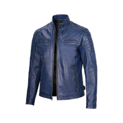 Cafe Racer Blue Leather Jacket for Men
