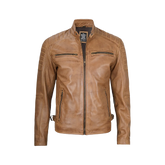 Cafe Racer Camel Brown Leather Jacket for Men