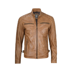 Cafe Racer Camel Brown Leather Jacket for Men