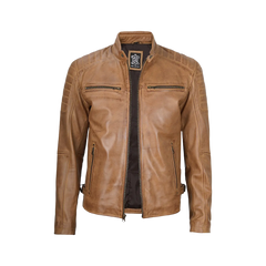 Cafe Racer Camel Brown Leather Jacket for Men