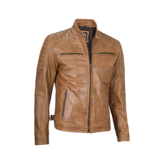 Cafe Racer Camel Brown Leather Jacket for Men