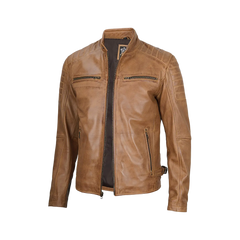 Cafe Racer Camel Brown Leather Jacket for Men