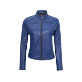 Cafe Racer Women's Blue Leather Jacket