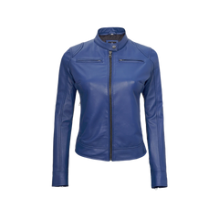 Cafe Racer Women's Blue Leather Jacket