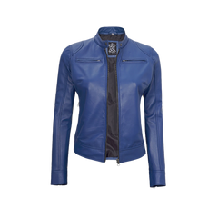 Cafe Racer Women's Blue Leather Jacket