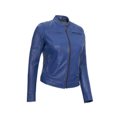 Cafe Racer Women's Blue Leather Jacket