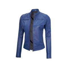 Cafe Racer Women's Blue Leather Jacket