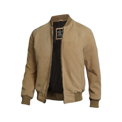 Camel Brown Men's Suede Bomber Jacket