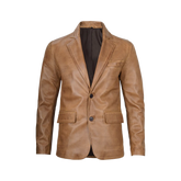 Mens Camel Leather Blazer Jacket