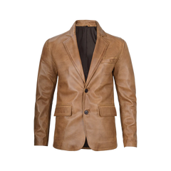 Mens Camel Leather Blazer Jacket