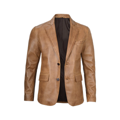 Mens Camel Leather Blazer Jacket