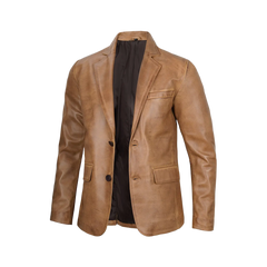 Mens Camel Leather Blazer Jacket
