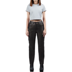 Carico Women's Black Regular Fit Leg Leather Pants — Fast Delivery