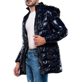 Carlos Men's Navy Blue Duck Down Insulated Jacket with Hood