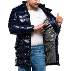 Carlos Men's Navy Blue Duck Down Insulated Jacket with Hood
