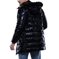 Carlos Men's Navy Blue Duck Down Insulated Jacket with Hood