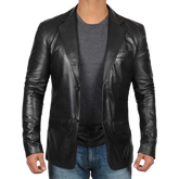 Carter Black Men's Smart 2 Button Real Lambskin Leather Blazer Jacket