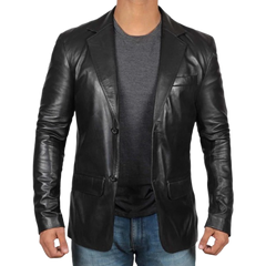 Carter Black Men's Smart 2 Button Real Lambskin Leather Blazer Jacket