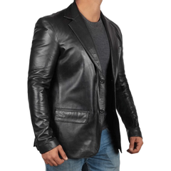 Carter Black Men's Smart 2 Button Real Lambskin Leather Blazer Jacket