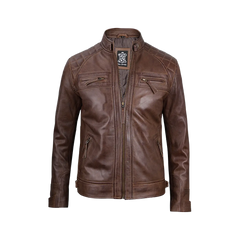Chocolate Brown Cafe Men's Leather Motorcycle Jacket