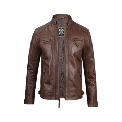 Chocolate Brown Cafe Men's Leather Motorcycle Jacket