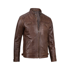 Chocolate Brown Cafe Men's Leather Motorcycle Jacket