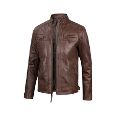 Chocolate Brown Cafe Men's Leather Motorcycle Jacket