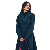 Clarice Women's Long Green Wool Coat - Overcoat for Women
