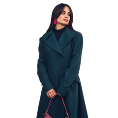 Clarice Women's Long Green Wool Coat - Overcoat for Women
