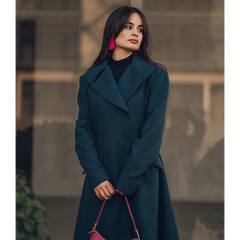 Clarice Women's Long Green Wool Coat - Overcoat for Women