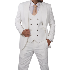 Classic Double-Breasted White 3-Piece Men's Wedding Suits