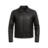 Classic Harrington Black Real Leather Jacket Men's