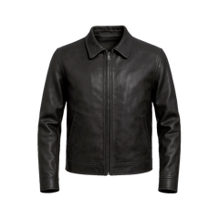Classic Harrington Black Real Leather Jacket Men's