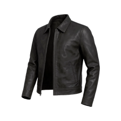 Classic Harrington Black Real Leather Jacket Men's