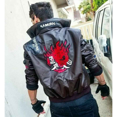 Cyber2077punk Samurai Bomber Leather Jacket