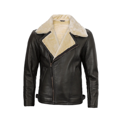 Dark Brown Asymmetrical Leather Shearling Jacket Men's