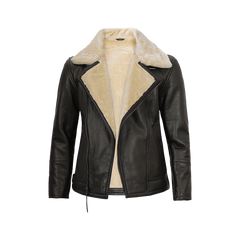 Dark Brown Asymmetrical Leather Shearling Jacket Men's