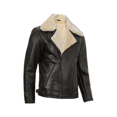 Dark Brown Asymmetrical Leather Shearling Jacket Men's