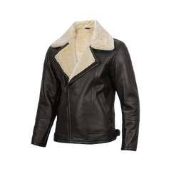 Dark Brown Asymmetrical Leather Shearling Jacket Men's