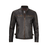 Dark Brown Cafe Racer Leather Jacket for Men