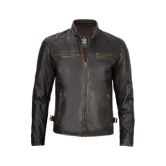 Dark Brown Cafe Racer Leather Jacket for Men