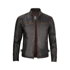 Dark Brown Cafe Racer Leather Jacket for Men