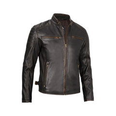 Dark Brown Cafe Racer Leather Jacket for Men