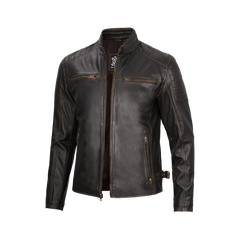 Dark Brown Cafe Racer Leather Jacket for Men