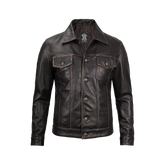 Men's Dark Brown Trucker Leather Jacket