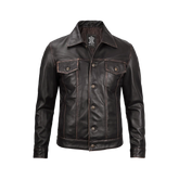Men's Dark Brown Trucker Leather Jacket