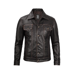 Men's Dark Brown Trucker Leather Jacket