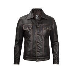 Men's Dark Brown Trucker Leather Jacket