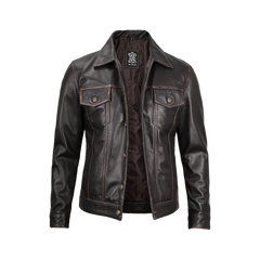 Men's Dark Brown Trucker Leather Jacket